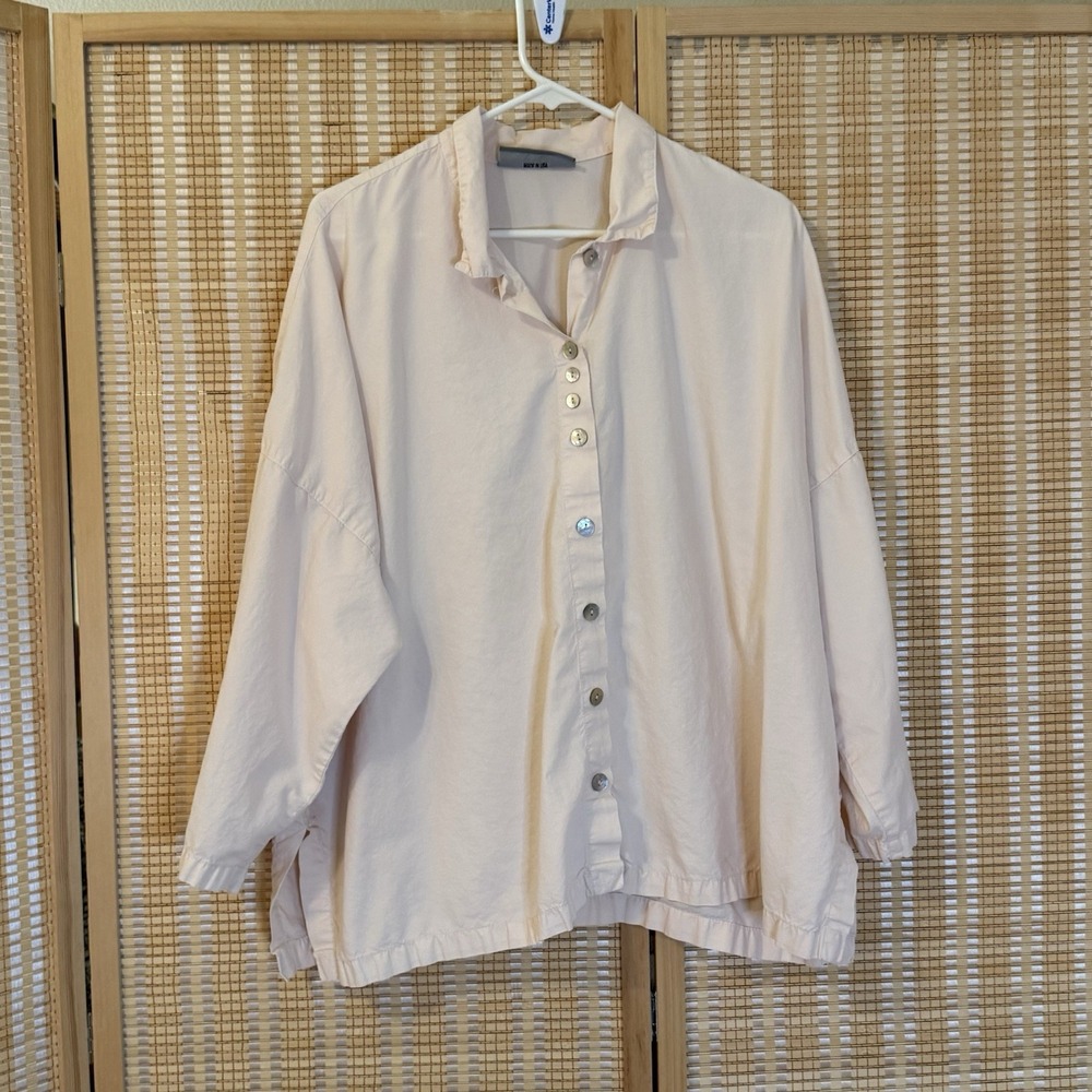 Eleven Stitch Design Womens XL Top Cream Button Up Bohemian Casual 3/4 Sleeves